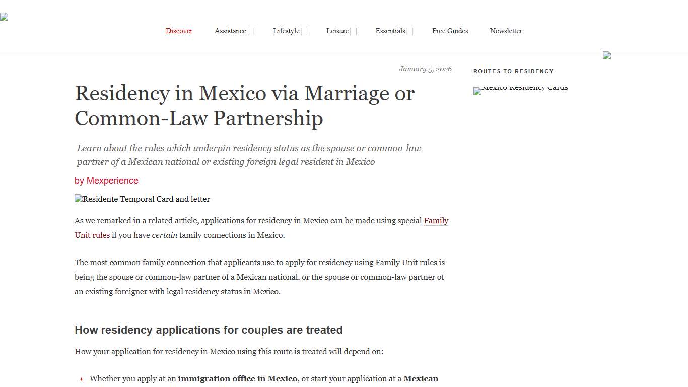 Residency in Mexico via Marriage or Common-Law Partnership