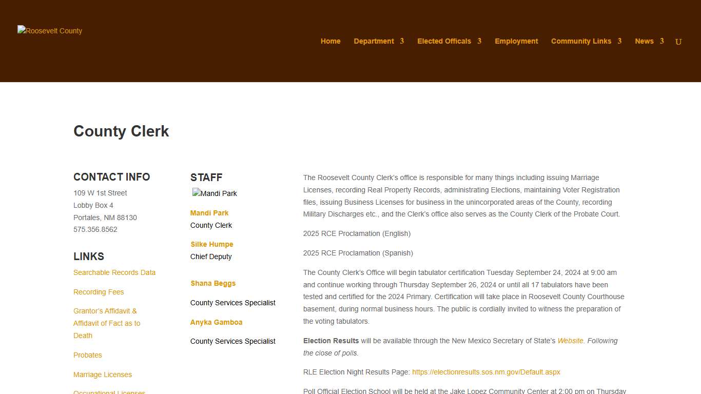 County Clerk Roosevelt County