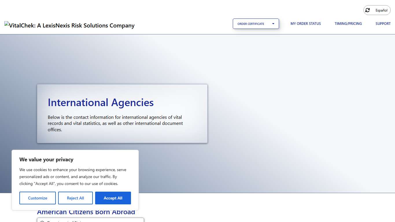 International Agencies Order Your Vital Records Online VitalChek